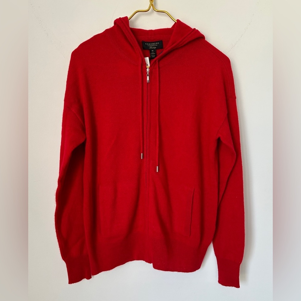 NWT Charter Club Luxury Red 100% Cashmere Full Zip Hoodie Sweater Women's XS - Picture 2 of 9